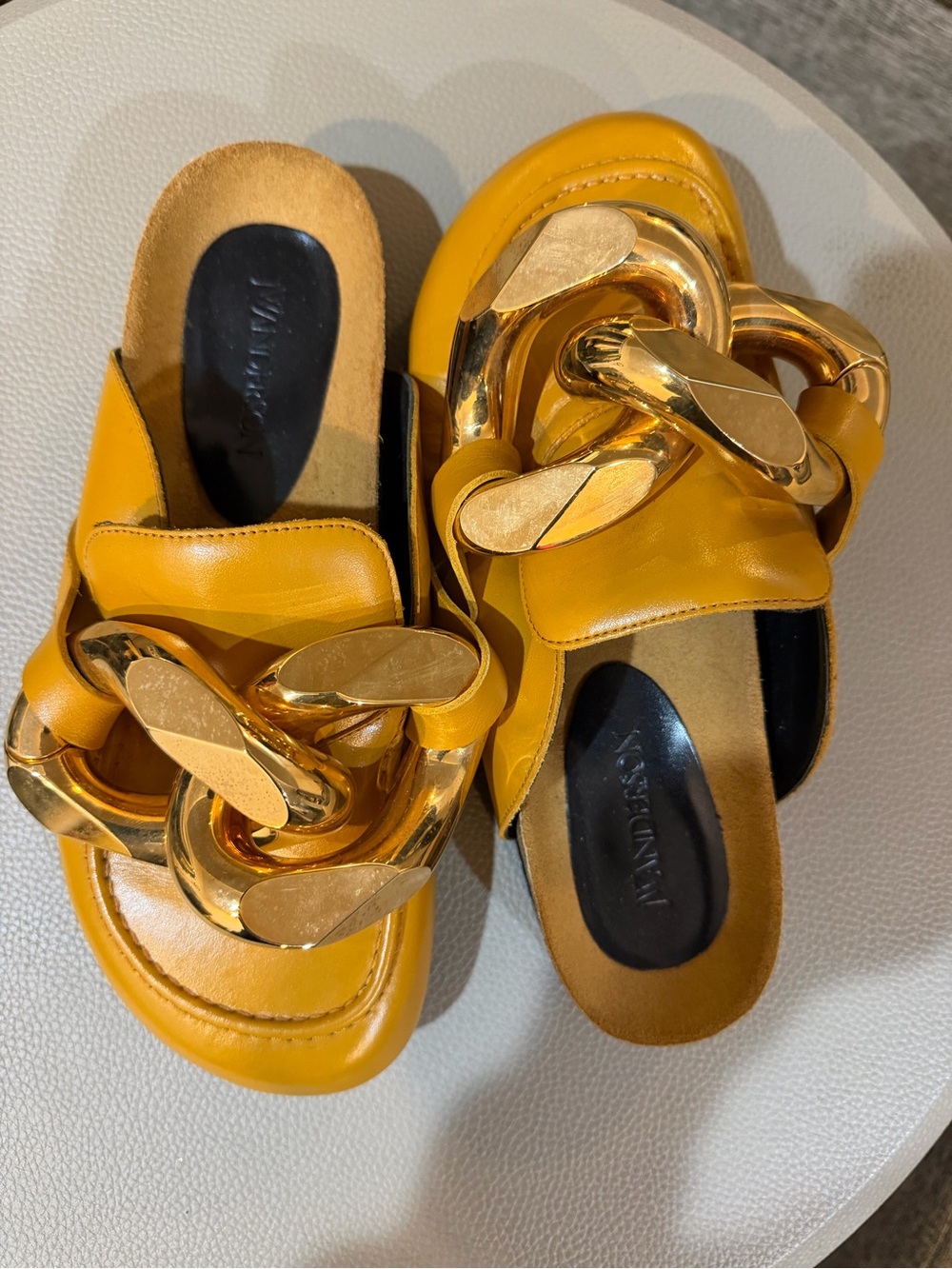 JW ANDERSON Mustard Yellow Leather Chain-Embellished Slide Mules